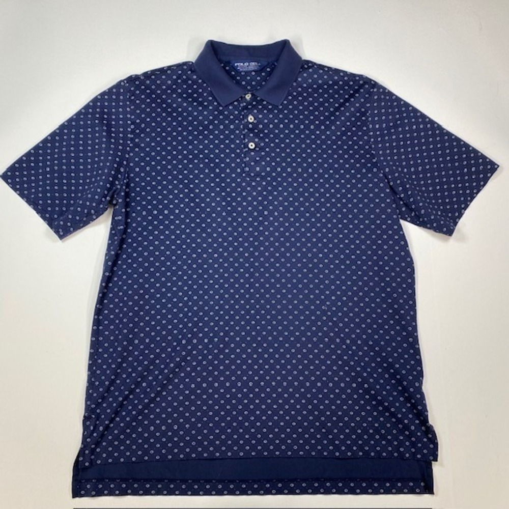 Polo Golf‎ Ralph Lauren Men's Navy Blue Geometric Print Pima Cotton Polo Shirt L